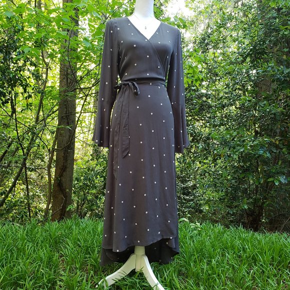 CHARLI Embroidered Crepe Wrap Dress in Gray Size 10 - Picture 14 of 15